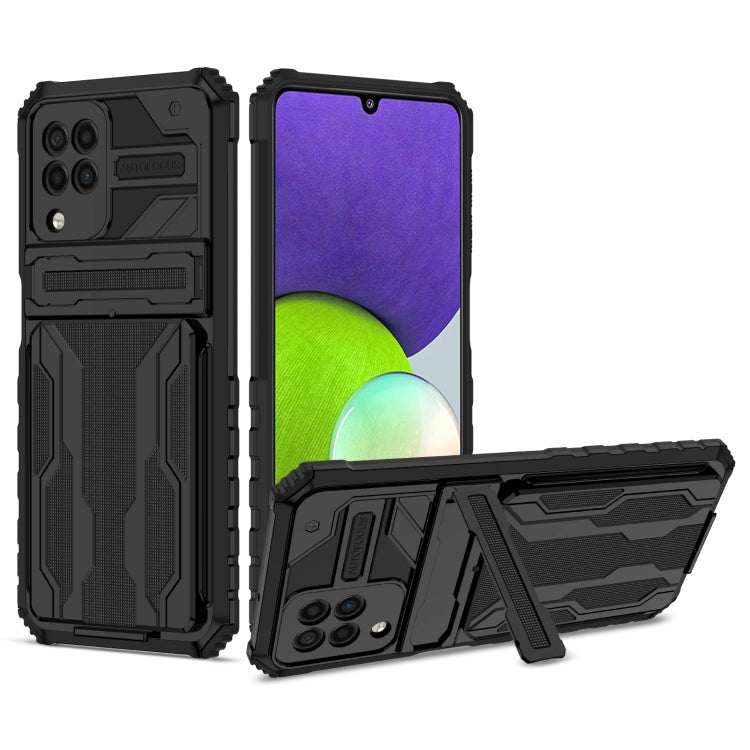 For Samsung Galaxy A22 4G Armor Card PC + TPU Shockproof Case with Card Slot & Invisible Holder