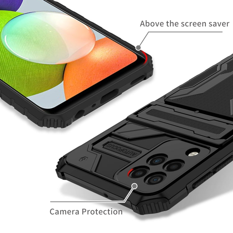 For Samsung Galaxy A22 4G Armor Card PC + TPU Shockproof Case with Card Slot & Invisible Holder