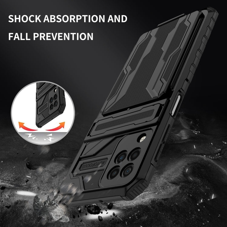 For Samsung Galaxy A22 4G Armor Card PC + TPU Shockproof Case with Card Slot & Invisible Holder