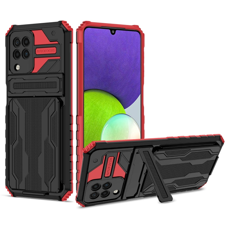 For Samsung Galaxy A22 4G Armor Card PC + TPU Shockproof Case with Card Slot & Invisible Holder