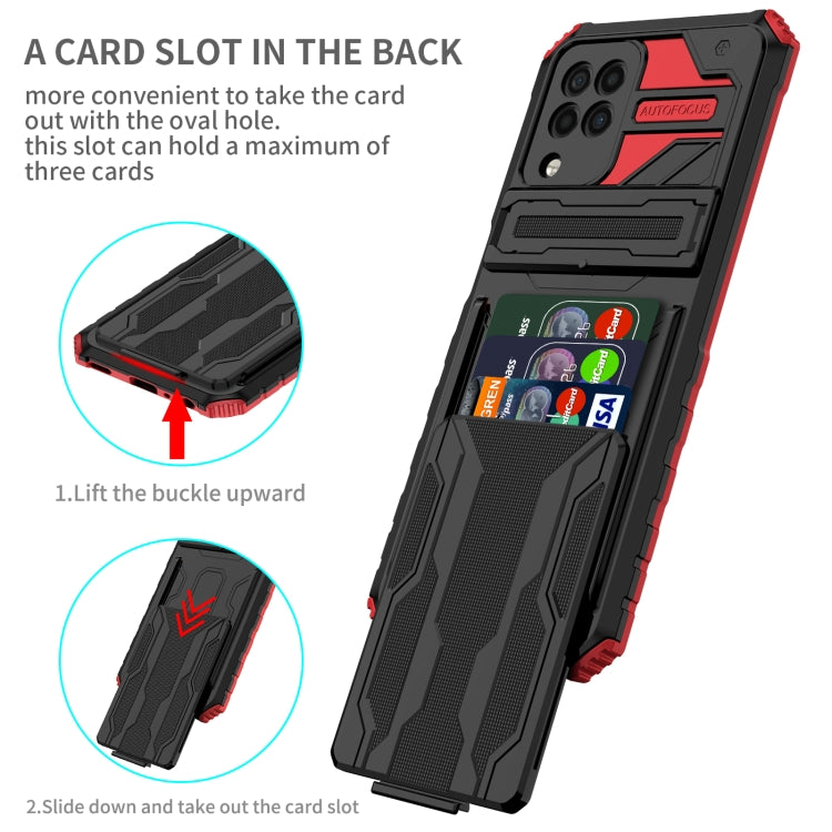 For Samsung Galaxy A22 4G Armor Card PC + TPU Shockproof Case with Card Slot & Invisible Holder