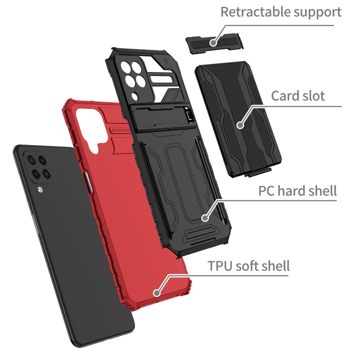 For Samsung Galaxy A22 4G Armor Card PC + TPU Shockproof Case with Card Slot & Invisible Holder