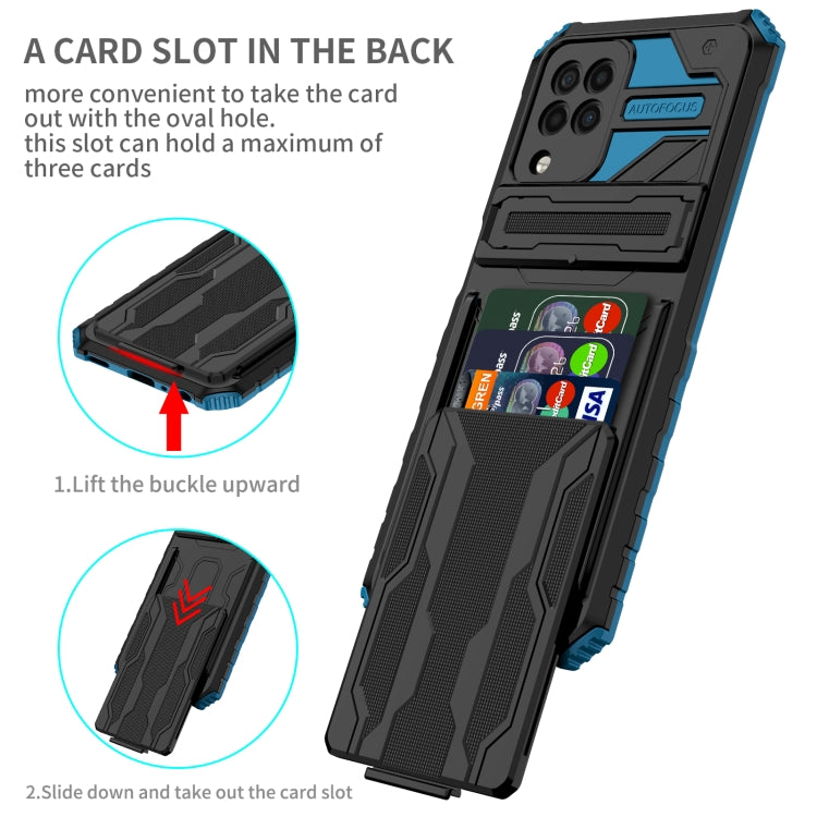 For Samsung Galaxy A22 4G Armor Card PC + TPU Shockproof Case with Card Slot & Invisible Holder
