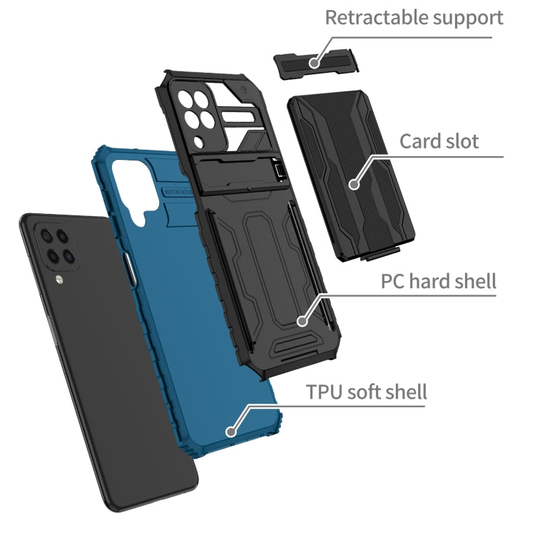 For Samsung Galaxy A22 4G Armor Card PC + TPU Shockproof Case with Card Slot & Invisible Holder