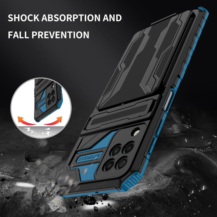 For Samsung Galaxy A22 4G Armor Card PC + TPU Shockproof Case with Card Slot & Invisible Holder
