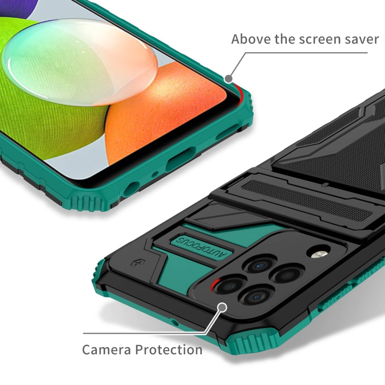 For Samsung Galaxy A22 4G Armor Card PC + TPU Shockproof Case with Card Slot & Invisible Holder