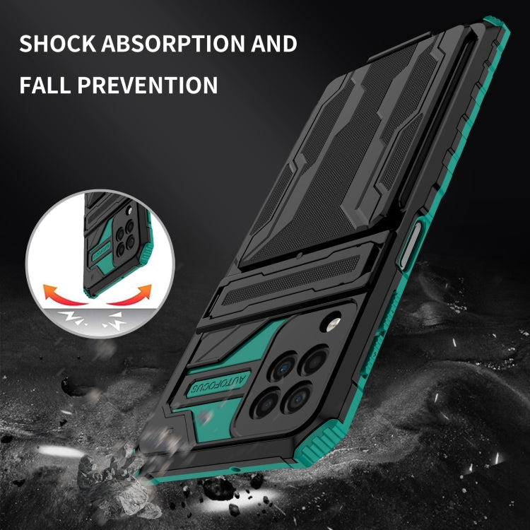 For Samsung Galaxy A22 4G Armor Card PC + TPU Shockproof Case with Card Slot & Invisible Holder