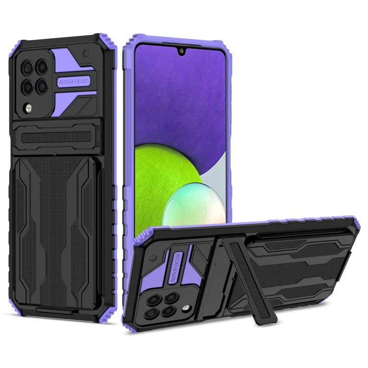 For Samsung Galaxy A22 4G Armor Card PC + TPU Shockproof Case with Card Slot & Invisible Holder