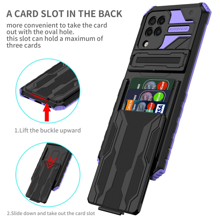For Samsung Galaxy A22 4G Armor Card PC + TPU Shockproof Case with Card Slot & Invisible Holder