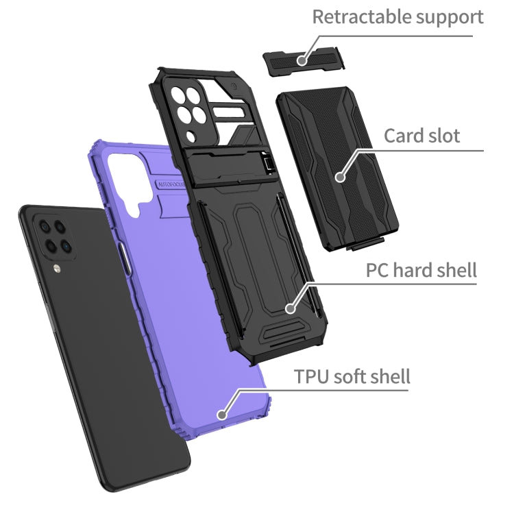 For Samsung Galaxy A22 4G Armor Card PC + TPU Shockproof Case with Card Slot & Invisible Holder