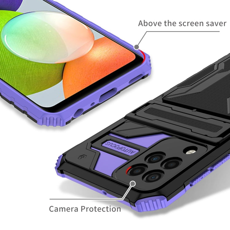 For Samsung Galaxy A22 4G Armor Card PC + TPU Shockproof Case with Card Slot & Invisible Holder