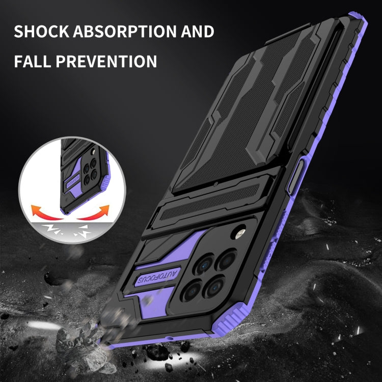 For Samsung Galaxy A22 4G Armor Card PC + TPU Shockproof Case with Card Slot & Invisible Holder