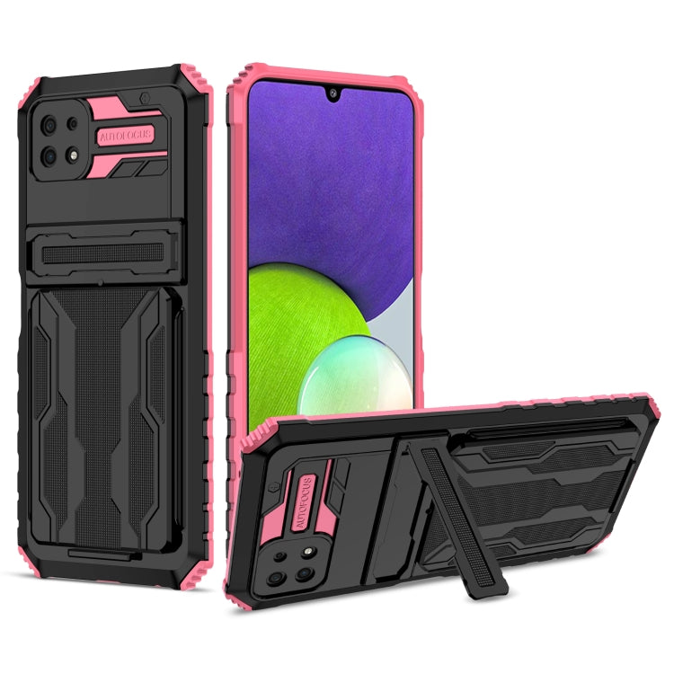For Samsung Galaxy A22 5G Armor Card PC + TPU Shockproof Case with Card Slot & Invisible Holder