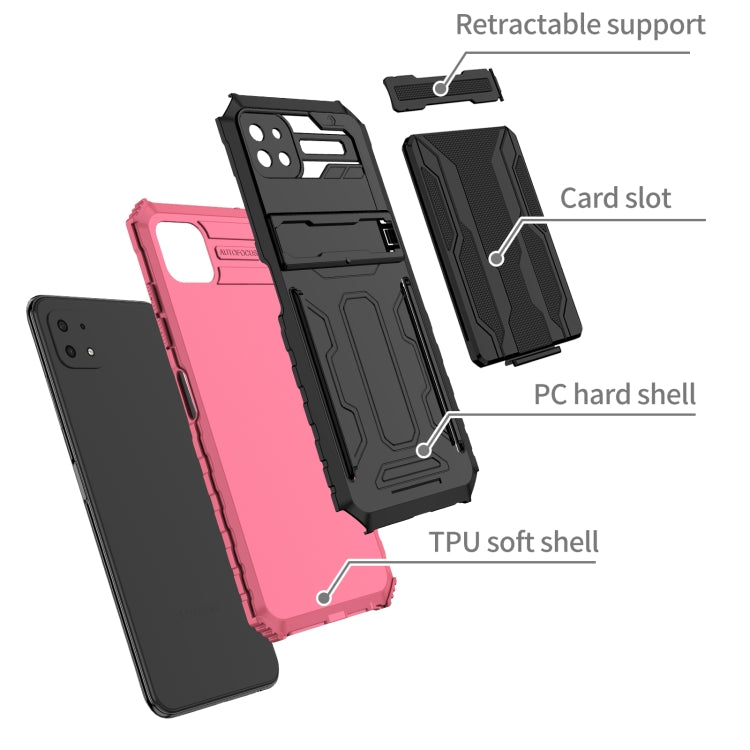 For Samsung Galaxy A22 5G Armor Card PC + TPU Shockproof Case with Card Slot & Invisible Holder