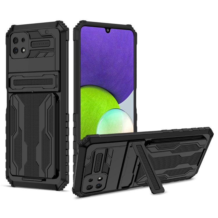 For Samsung Galaxy A22 5G Armor Card PC + TPU Shockproof Case with Card Slot & Invisible Holder
