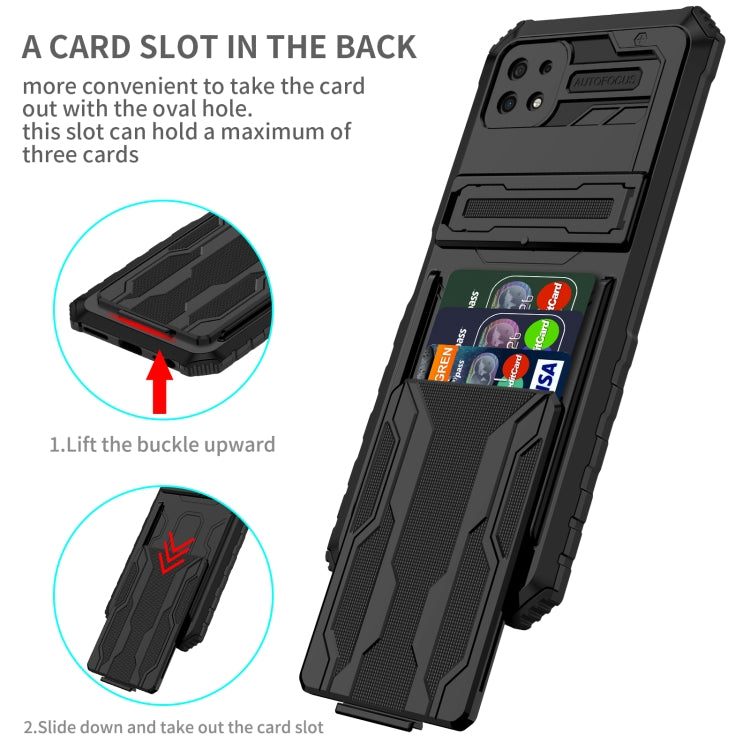 For Samsung Galaxy A22 5G Armor Card PC + TPU Shockproof Case with Card Slot & Invisible Holder