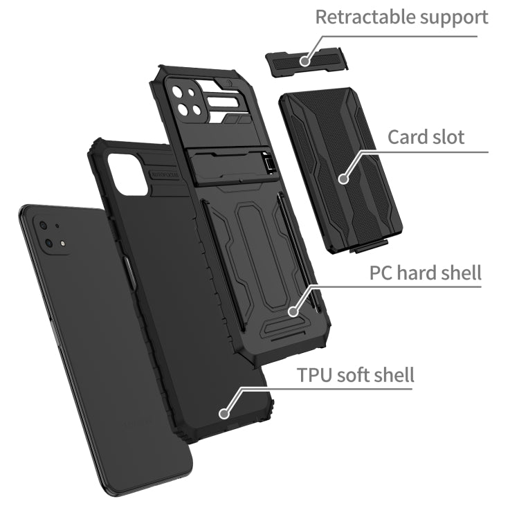 For Samsung Galaxy A22 5G Armor Card PC + TPU Shockproof Case with Card Slot & Invisible Holder