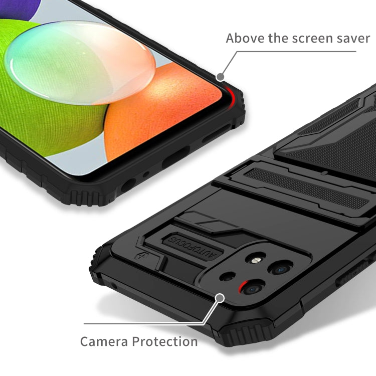 For Samsung Galaxy A22 5G Armor Card PC + TPU Shockproof Case with Card Slot & Invisible Holder
