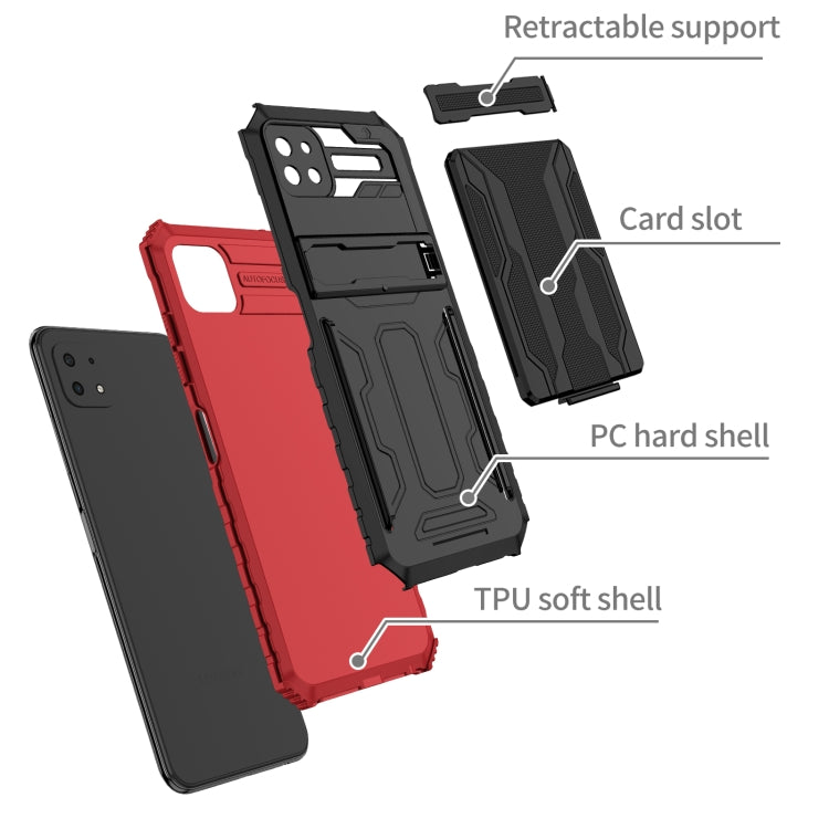 For Samsung Galaxy A22 5G Armor Card PC + TPU Shockproof Case with Card Slot & Invisible Holder