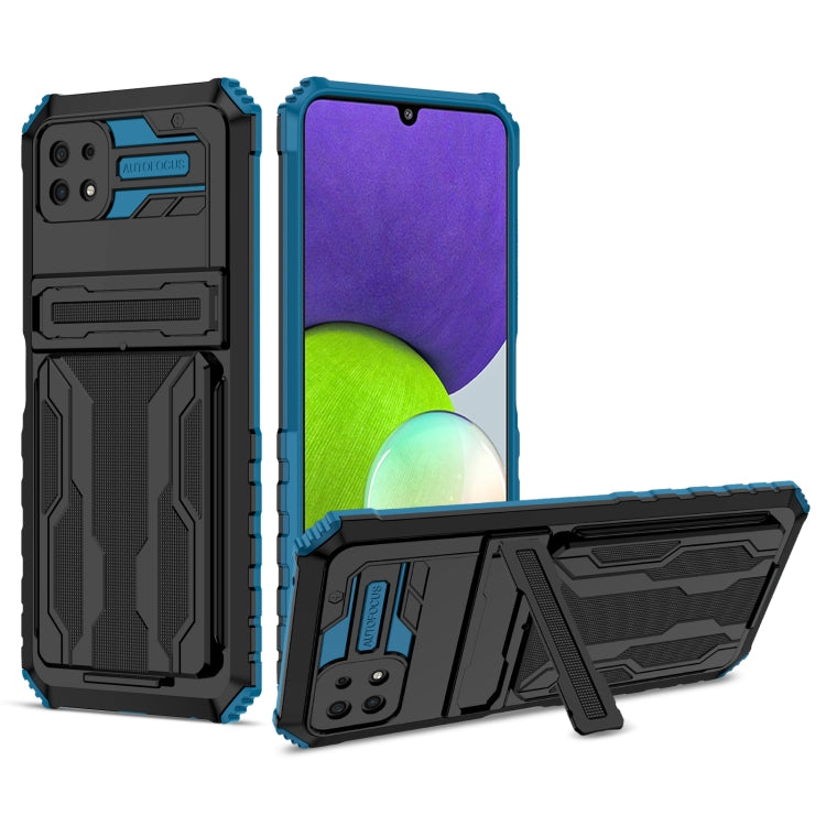 For Samsung Galaxy A22 5G Armor Card PC + TPU Shockproof Case with Card Slot & Invisible Holder
