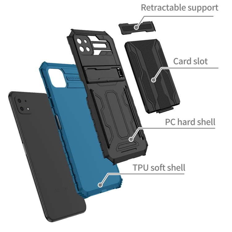 For Samsung Galaxy A22 5G Armor Card PC + TPU Shockproof Case with Card Slot & Invisible Holder