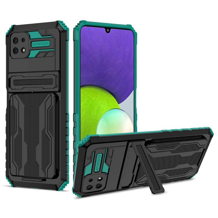 For Samsung Galaxy A22 5G Armor Card PC + TPU Shockproof Case with Card Slot & Invisible Holder