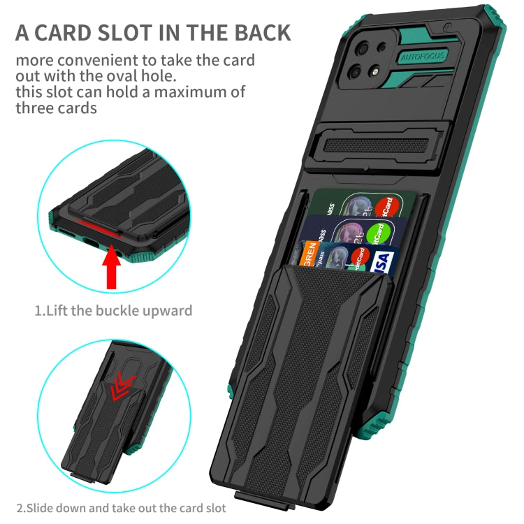 For Samsung Galaxy A22 5G Armor Card PC + TPU Shockproof Case with Card Slot & Invisible Holder