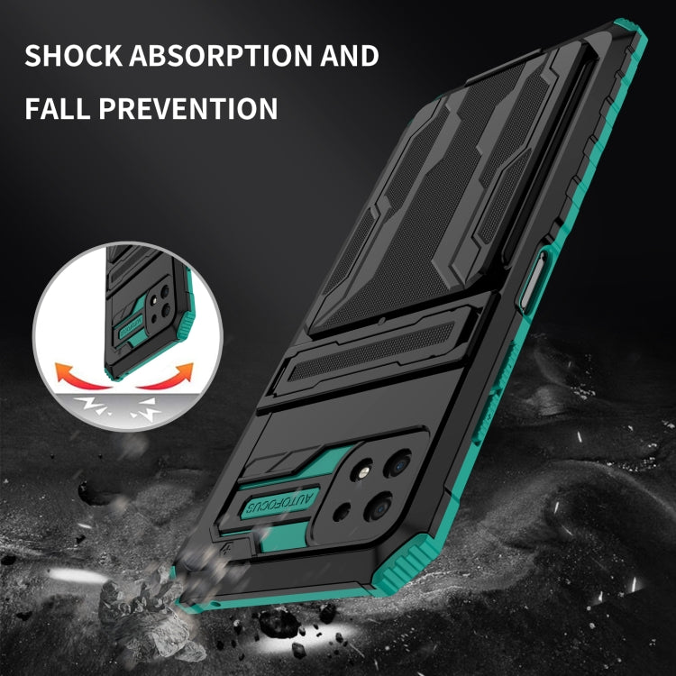 For Samsung Galaxy A22 5G Armor Card PC + TPU Shockproof Case with Card Slot & Invisible Holder
