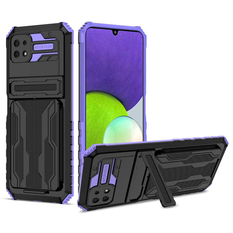 For Samsung Galaxy A22 5G Armor Card PC + TPU Shockproof Case with Card Slot & Invisible Holder