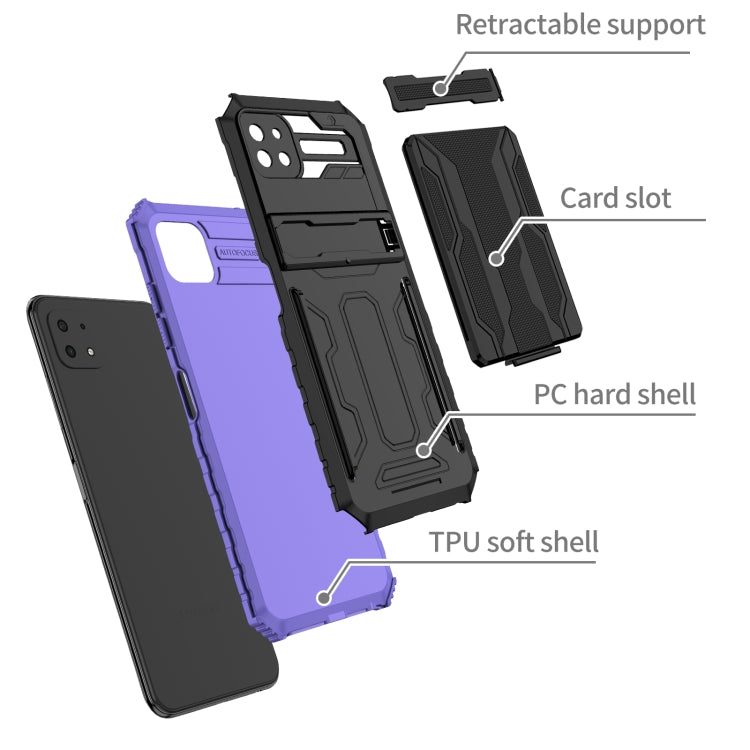 For Samsung Galaxy A22 5G Armor Card PC + TPU Shockproof Case with Card Slot & Invisible Holder