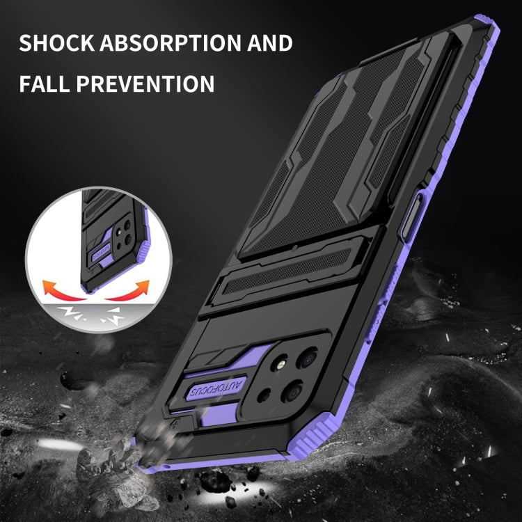 For Samsung Galaxy A22 5G Armor Card PC + TPU Shockproof Case with Card Slot & Invisible Holder