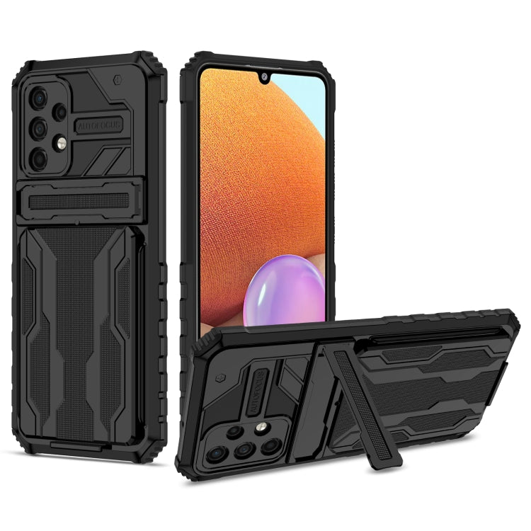 For Samsung Galaxy A32 4G Armor Card PC + TPU Shockproof Case with Card Slot & Invisible Holder