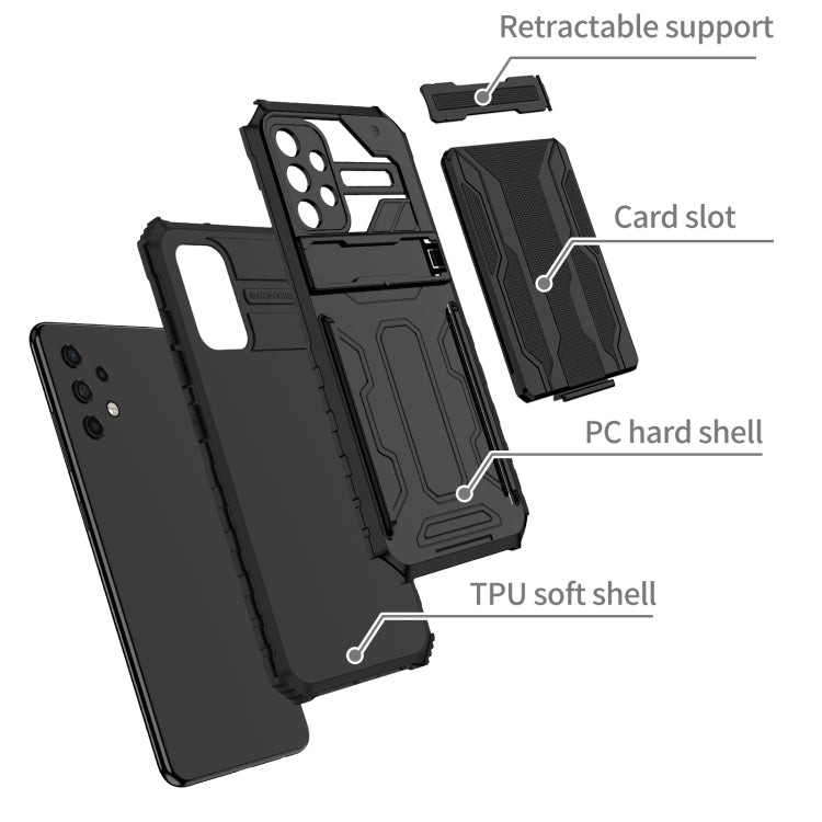 For Samsung Galaxy A32 4G Armor Card PC + TPU Shockproof Case with Card Slot & Invisible Holder