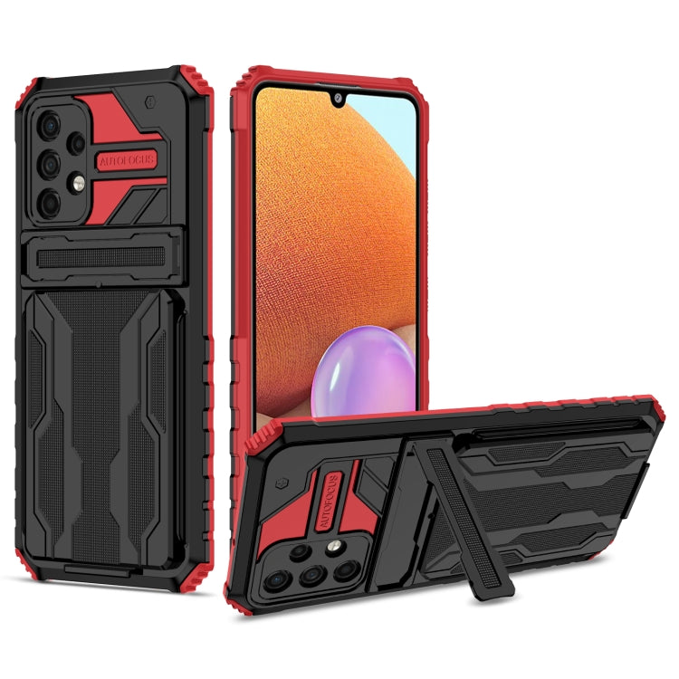 For Samsung Galaxy A32 4G Armor Card PC + TPU Shockproof Case with Card Slot & Invisible Holder