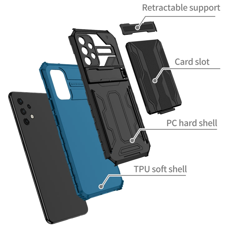 For Samsung Galaxy A32 4G Armor Card PC + TPU Shockproof Case with Card Slot & Invisible Holder
