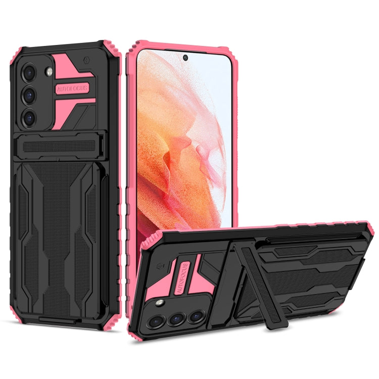 For Samsung Galaxy S21 FE 5G Armor Card PC + TPU Shockproof Case with Card Slot & Invisible Holder