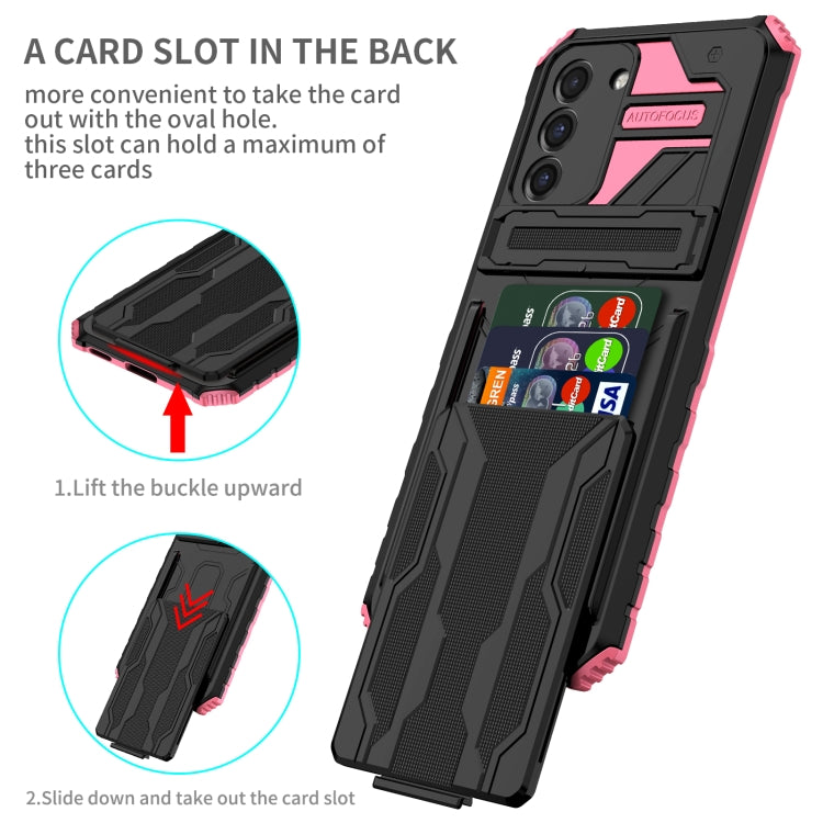 For Samsung Galaxy S21 FE 5G Armor Card PC + TPU Shockproof Case with Card Slot & Invisible Holder