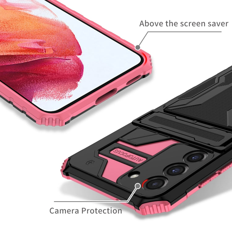 For Samsung Galaxy S21 FE 5G Armor Card PC + TPU Shockproof Case with Card Slot & Invisible Holder