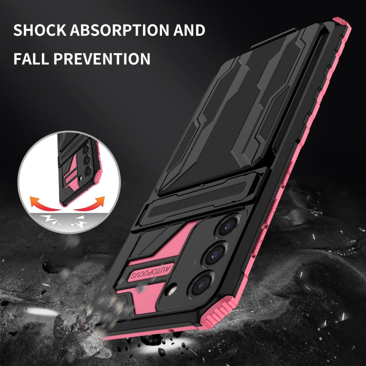 For Samsung Galaxy S21 FE 5G Armor Card PC + TPU Shockproof Case with Card Slot & Invisible Holder