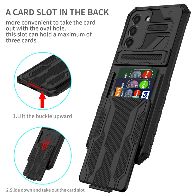 For Samsung Galaxy S21 FE 5G Armor Card PC + TPU Shockproof Case with Card Slot & Invisible Holder