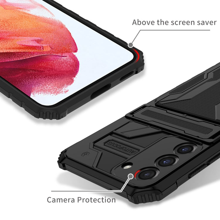For Samsung Galaxy S21 FE 5G Armor Card PC + TPU Shockproof Case with Card Slot & Invisible Holder