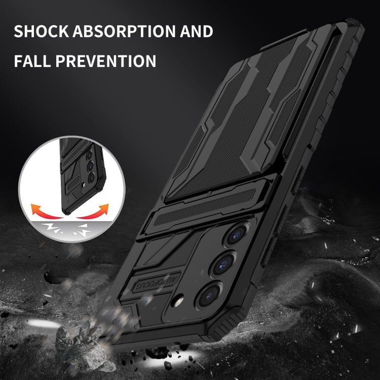 For Samsung Galaxy S21 FE 5G Armor Card PC + TPU Shockproof Case with Card Slot & Invisible Holder