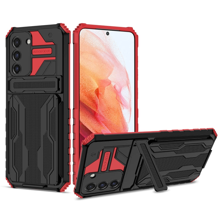 For Samsung Galaxy S21 FE 5G Armor Card PC + TPU Shockproof Case with Card Slot & Invisible Holder
