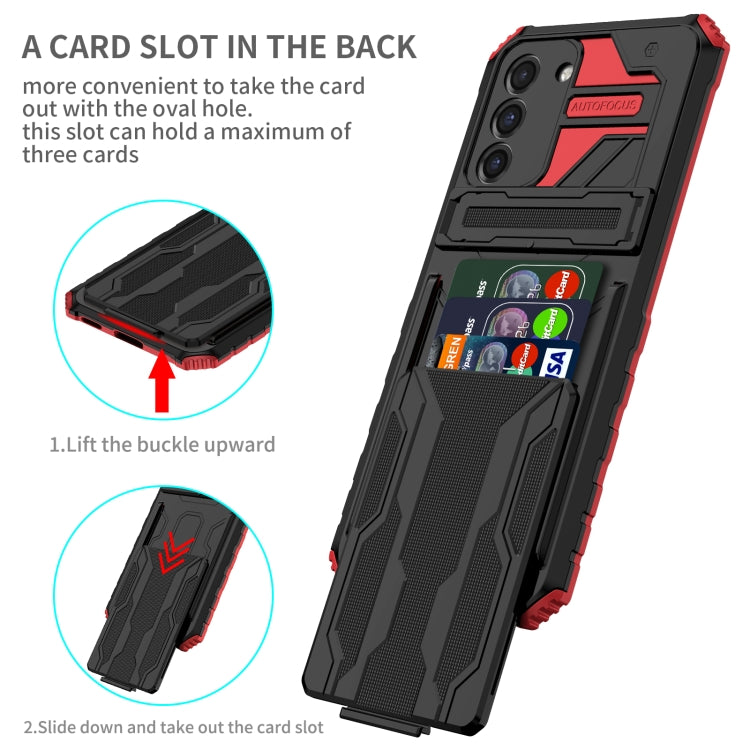 For Samsung Galaxy S21 FE 5G Armor Card PC + TPU Shockproof Case with Card Slot & Invisible Holder