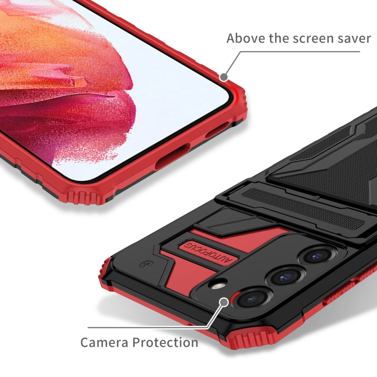 For Samsung Galaxy S21 FE 5G Armor Card PC + TPU Shockproof Case with Card Slot & Invisible Holder