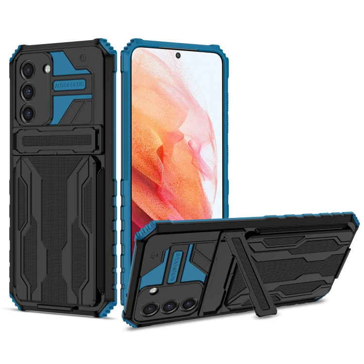 For Samsung Galaxy S21 FE 5G Armor Card PC + TPU Shockproof Case with Card Slot & Invisible Holder