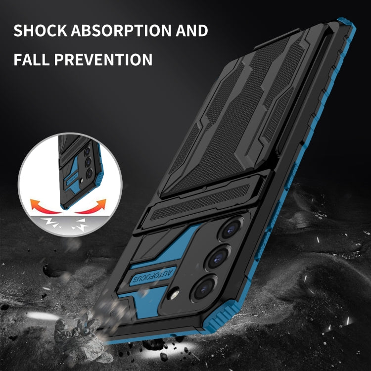 For Samsung Galaxy S21 FE 5G Armor Card PC + TPU Shockproof Case with Card Slot & Invisible Holder