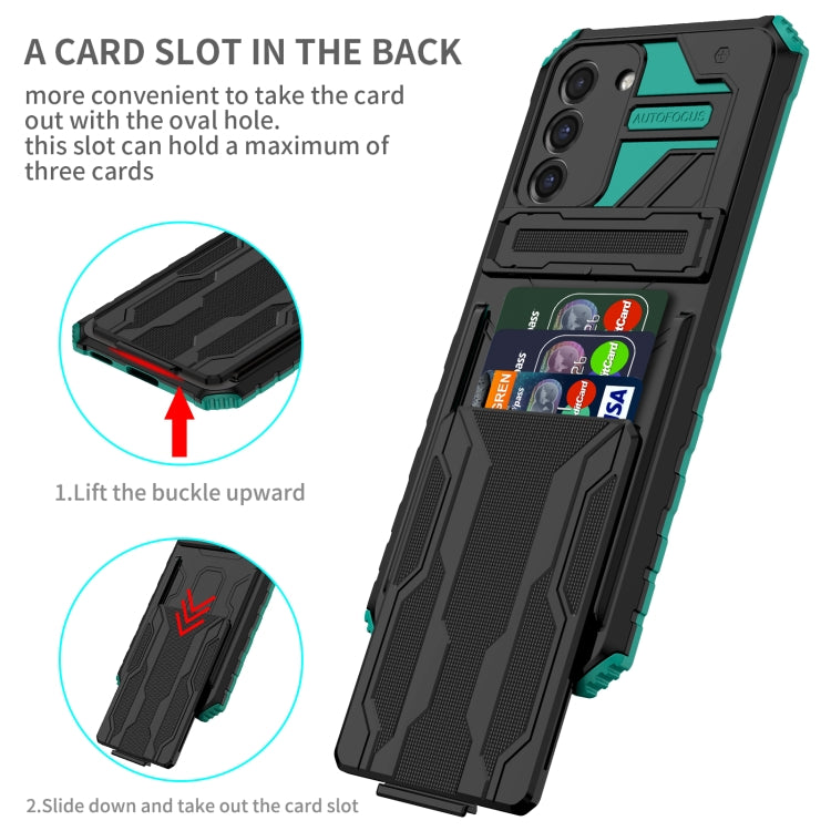 For Samsung Galaxy S21 FE 5G Armor Card PC + TPU Shockproof Case with Card Slot & Invisible Holder