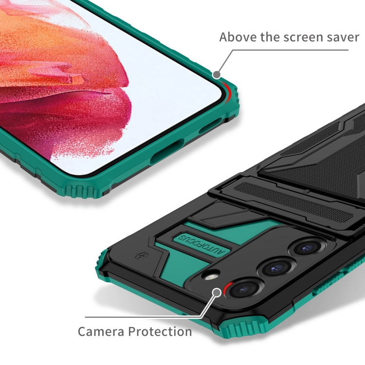 For Samsung Galaxy S21 FE 5G Armor Card PC + TPU Shockproof Case with Card Slot & Invisible Holder