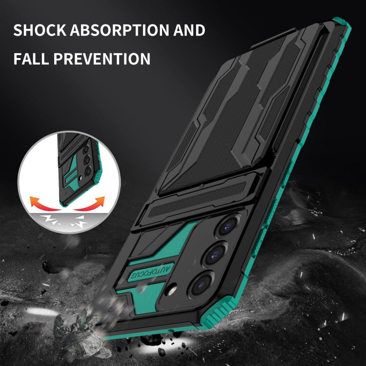 For Samsung Galaxy S21 FE 5G Armor Card PC + TPU Shockproof Case with Card Slot & Invisible Holder